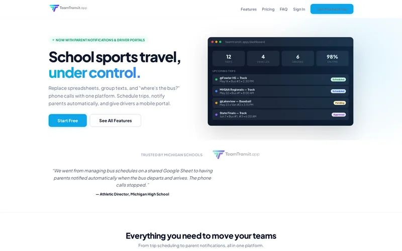 The TeamTransit website