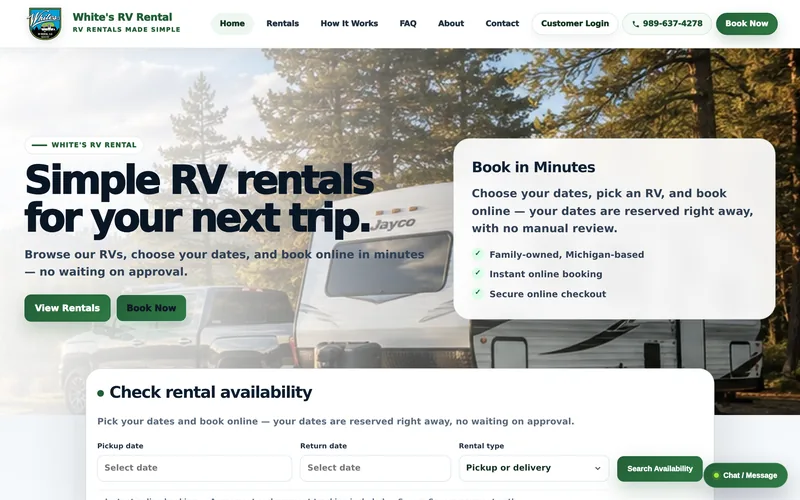 The White's RV Rental website